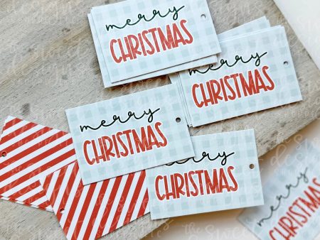 Printed Tag:  Merry Christmas Plaid 2  x 3  - Set of 25 Tags , Pre-punched hole. Fashion