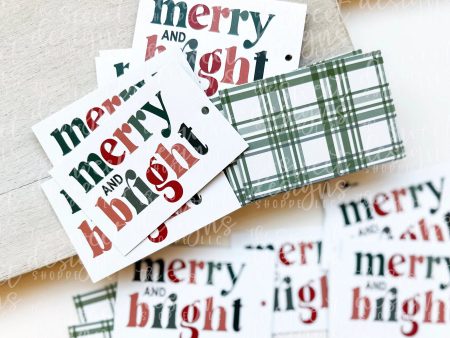 Printed Tag:  Modern Merry+Bright  2  x 3  - Set of 25 Tags , Pre-punched hole. Online