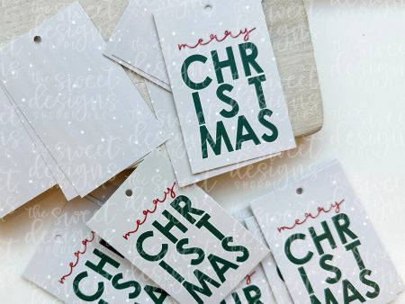 Printed Tag:  Merry Christmas Taupe 2  x 3  - Set of 25 Tags , Pre-punched hole. Hot on Sale