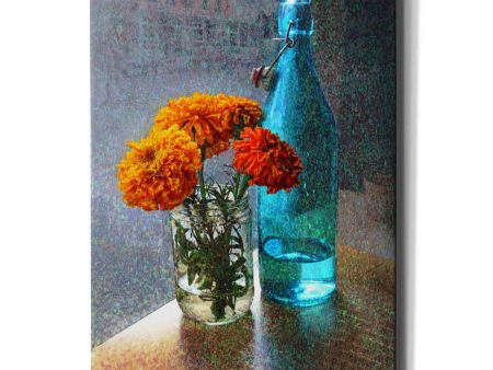 Aqua Bottle Marigolds Cafe  by Chris Vest, Giclee Canvas Wall Art For Discount