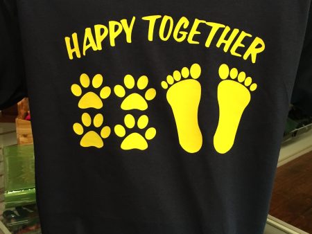 Happy Together Dog Paw and Barefoot T-Shirt For Sale