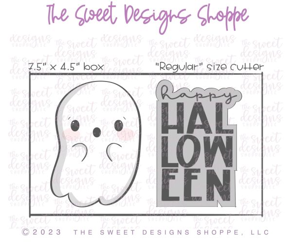 Happy Halloween & Cute Flying Ghost Cookie Cutter Set - 2 Piece Set - Cookie Cutters For Sale