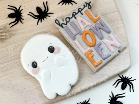 Happy Halloween & Cute Flying Ghost Cookie Cutter Set - 2 Piece Set - Cookie Cutters For Sale