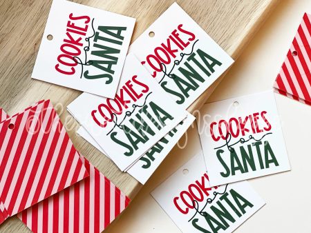 Printed Tags: Cookies for Santa  2  x 2  - Set of 25 Tags , Pre-punched hole. Cheap