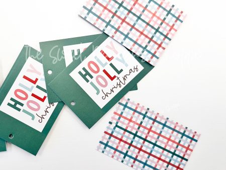 Printed Tag:  HOLLY JOLLY christmas   2  x 3  - Set of 25 Tags , Pre-punched hole. Fashion