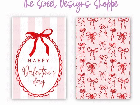 Printed Tag: HAPPY Valentine s day (Bows on Back)  2  x 3  - Set of 25 Tags , Pre-punched hole. Online Hot Sale